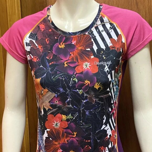 Desigual Activewear Short Sleeve Floral Print Top T-Shirt M - Picture 3 of 12